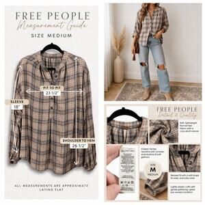 Free People We The Free Plaid Henley Top M Boho Western Prairie Billowy Sleeve